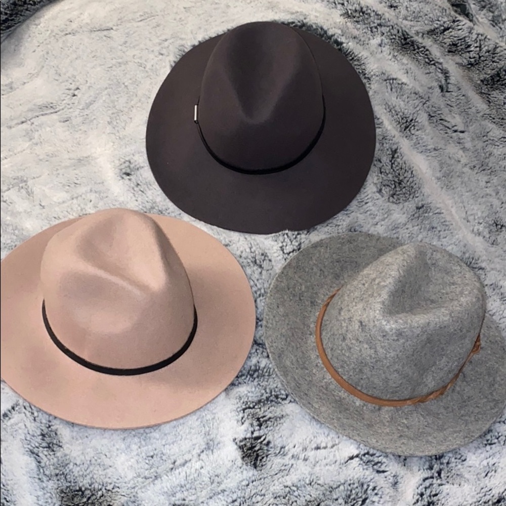 Three 100% wool fedora hats.